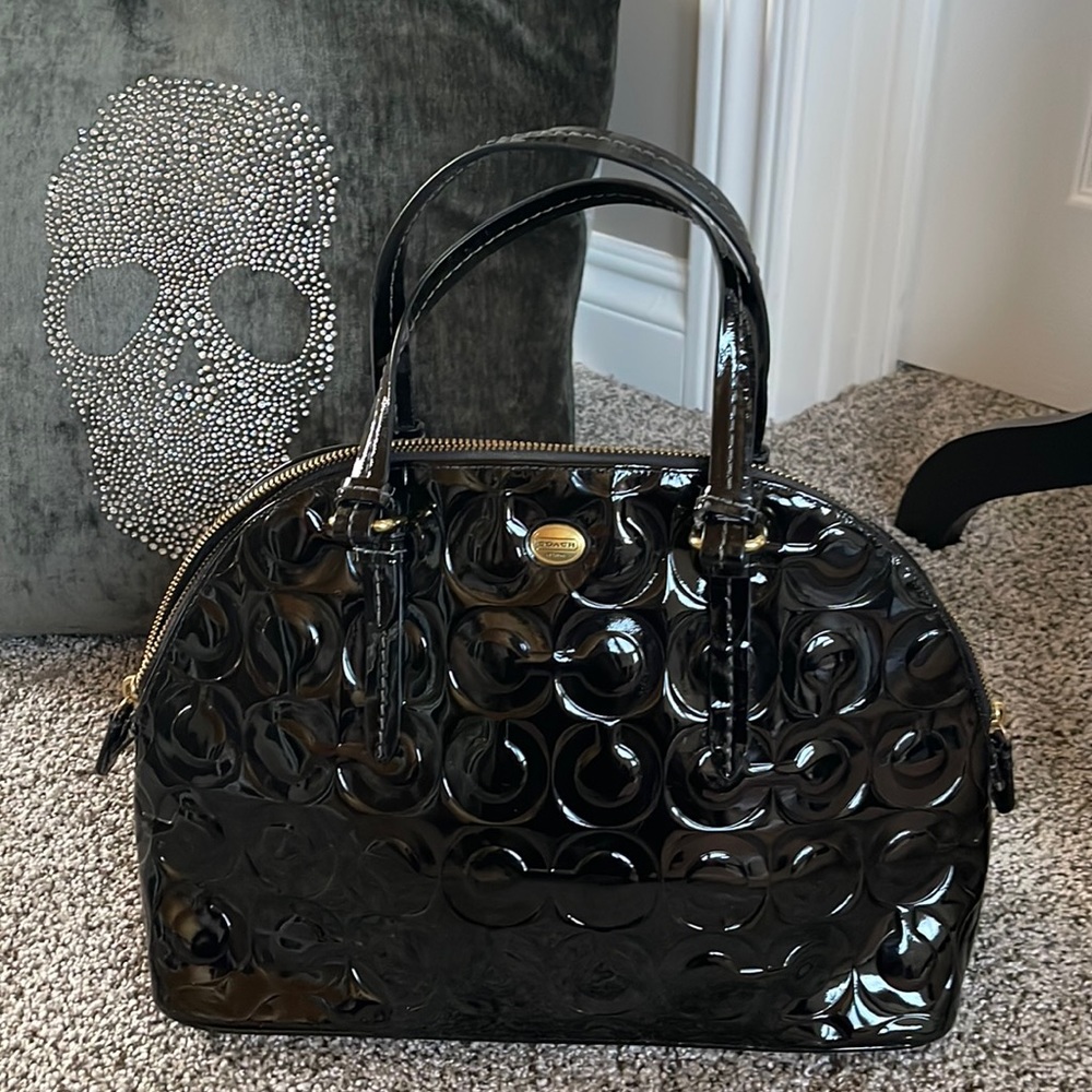 Coach black Patent leather dome satchel